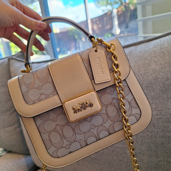 NWT - COACH Retail Alie Saddle Bag In Signature Jacquard -  Stone Ivory - Picture 1 of 9